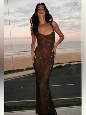 Meshki Jasmyn Brown Sparkle Maxi Dress
